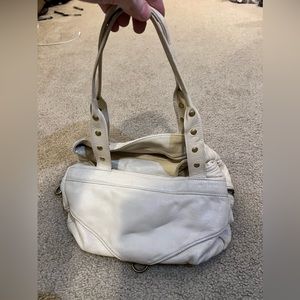 Bone colored leather handbag